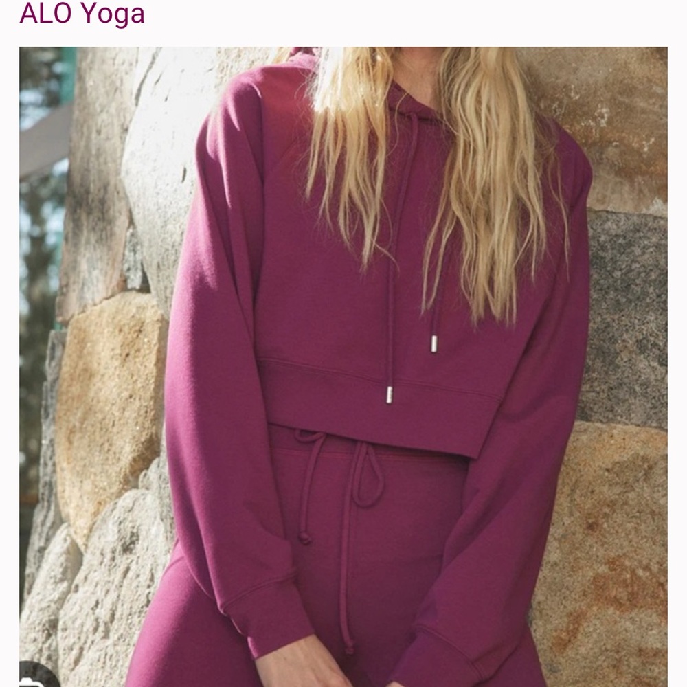 ALO Yoga Cropped Double Take Hoodie - Wild Berry
